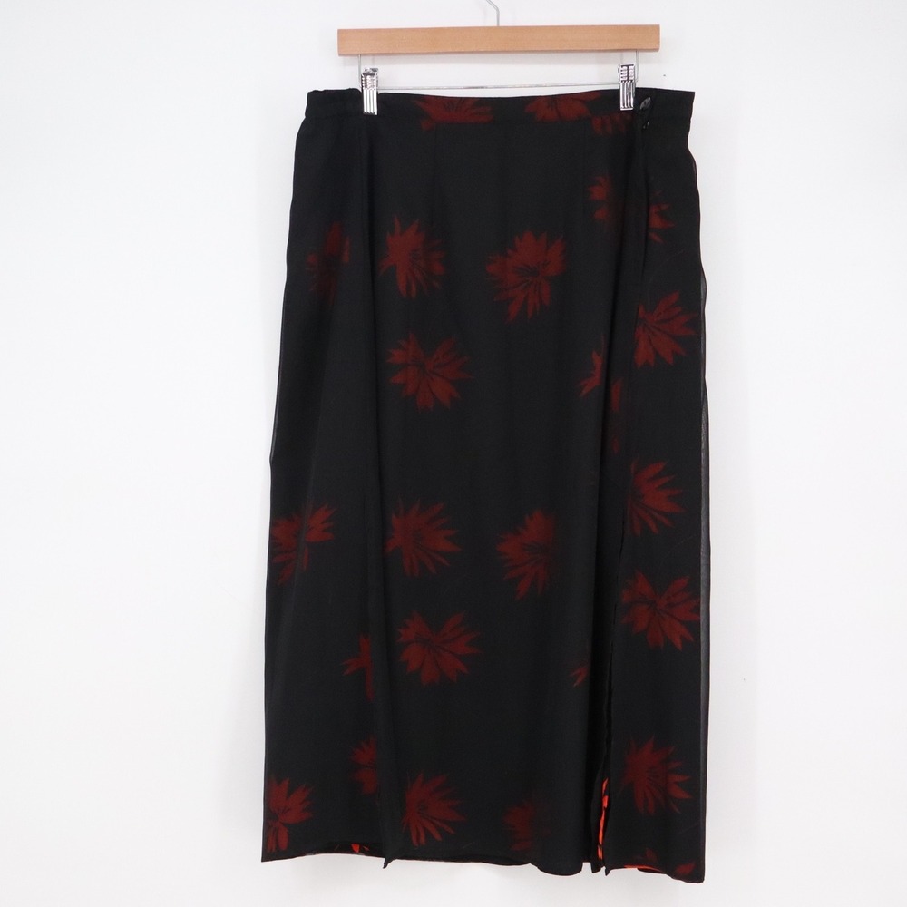 Kaktus Vintage 90s Black Red Floral Midi Skirt Starburst Print Size M